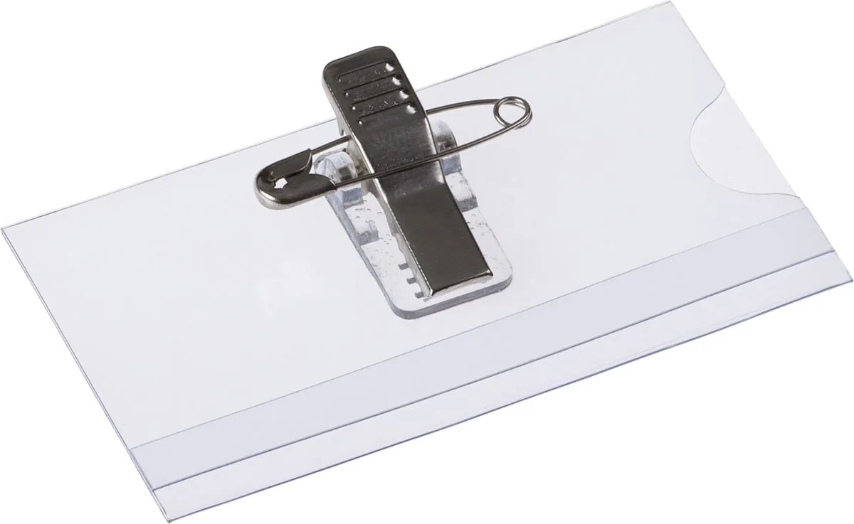 Badgehouder Clip + Speld - Afmeting 75 x 40 mm - Pashouder – Naambadge – Transparant - 24 stuks von Europel in 75 × 40 mm, Clip + speld – Produktfoto