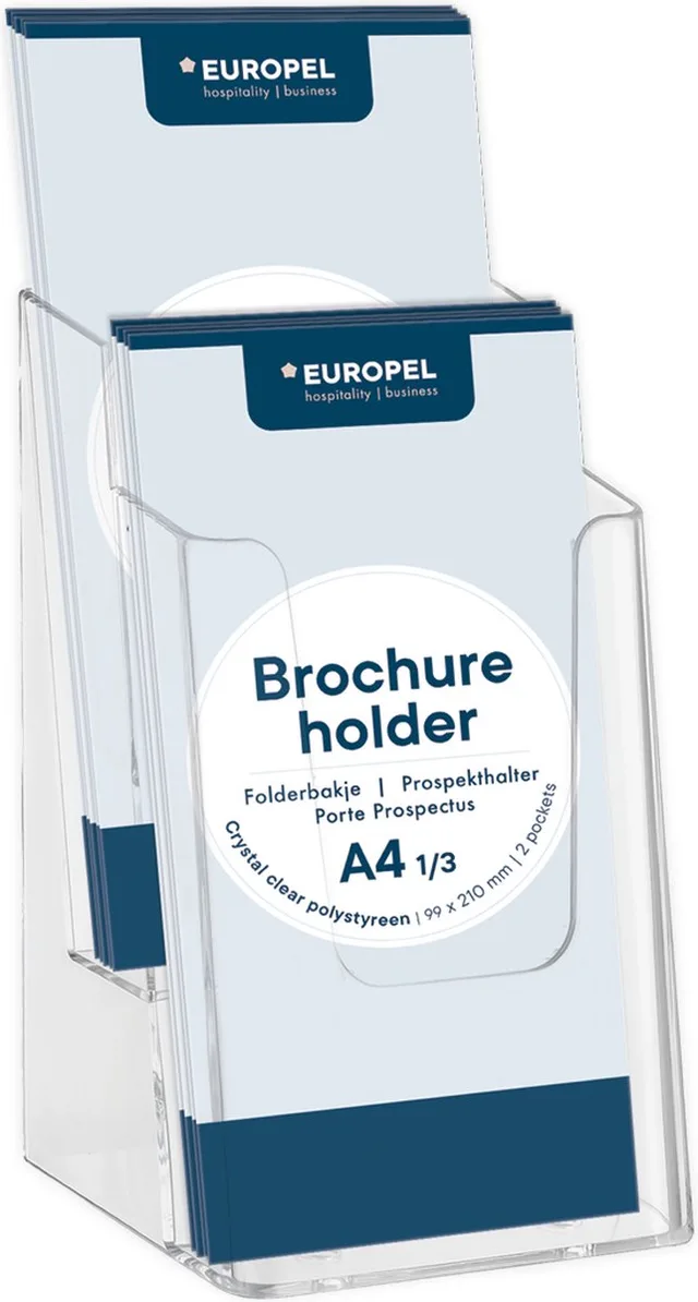 Folderbakjes meervoudig – Flyers, Folders & Visitekaartjes – 2x 1/3 A4 – 9,9 x 21 cm – Glasheldere presentatie – Beurzen en kantoren