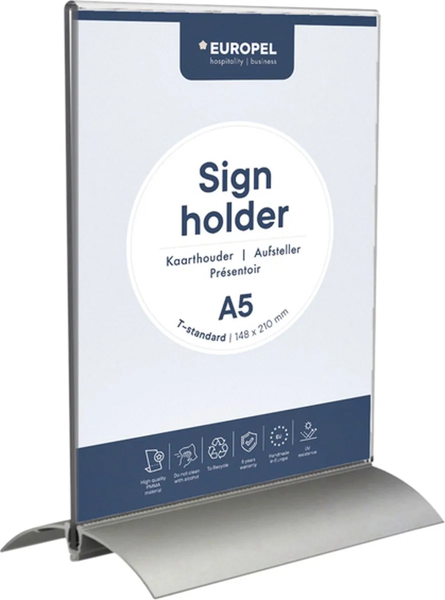 Kaarthouder europel a5 t-standaard acryl alu | 10 stuks van Europel in Transparant – productfoto