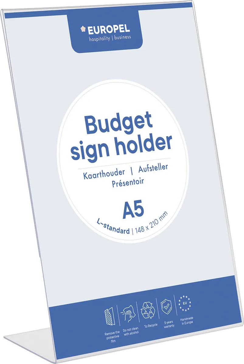 Kaarthouder Europel - Budget L-standaard - A5 - 14,8 x 21 cm - Transparant von Europel in Budget A5 (14, 8 × 21 cm) – Produktfoto