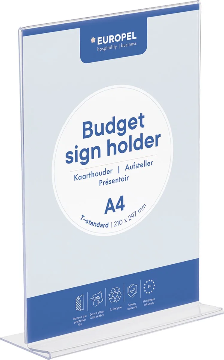 Kaarthouder Europel - Budget T-standaard - A4 - 29,7 x 21 cm - Acryl von Europel in Transparent – Produktfoto