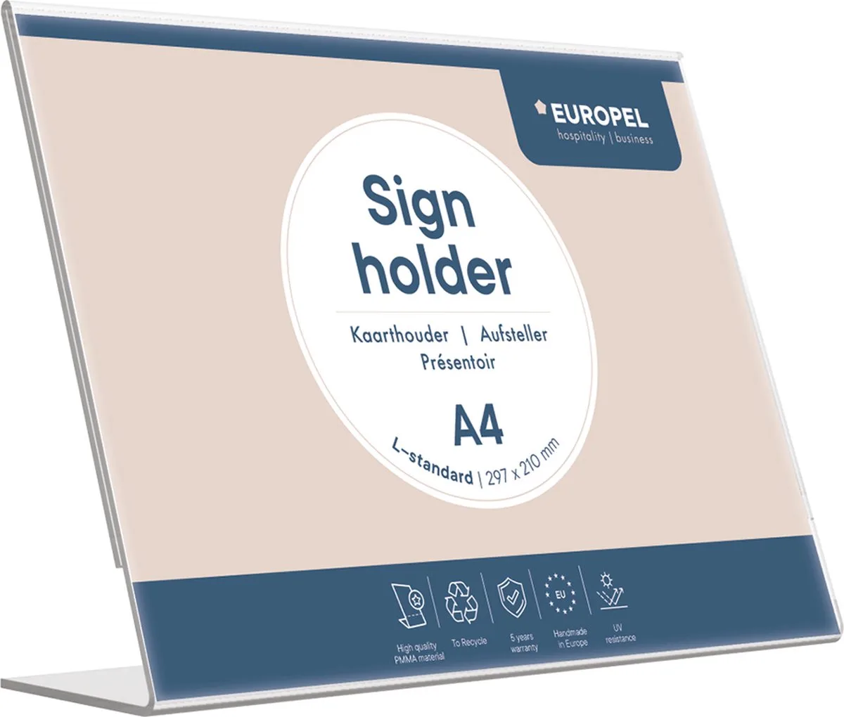 Kaarthouder Europel Liggend - L-standaard - A4 - 29,7 x 21 cm - Transparant fra Europel i A4 liggend (29, 7 × 21 cm) – produktbillede
