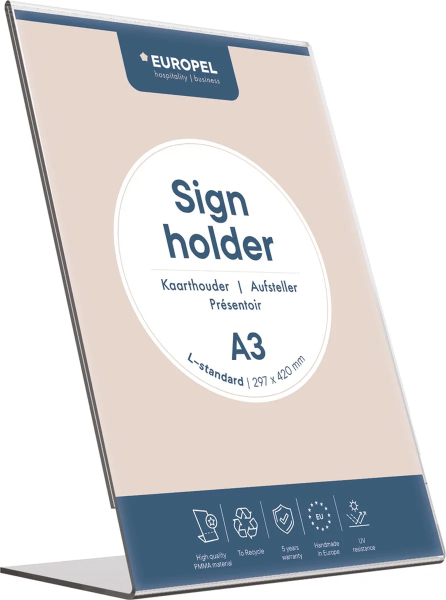 Kaarthouder Europel Staand - L-standaard - A3 - 29,7 x 42 cm - Transparant fra Europel i A3 (29, 7 × 42 cm) – produktbillede