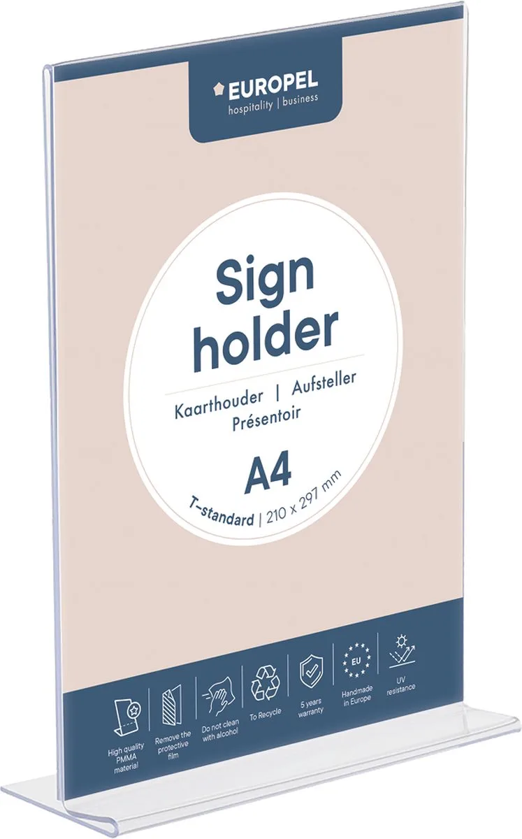 Kaarthouder Europel - T-standaard - A4 - 29,7 x 21 cm - Acryl fra Europel i Gennemsigtig – produktbillede