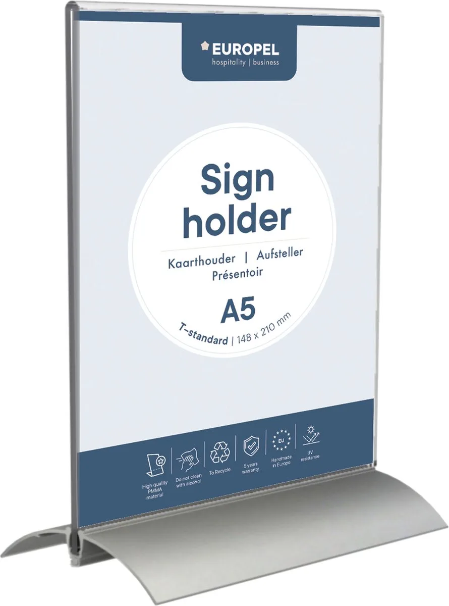 Kaarthouder Europel - T-standaard - A5 – 148 x 210 mm – Acryl en aluminium de Europel en Transparent – photo produit