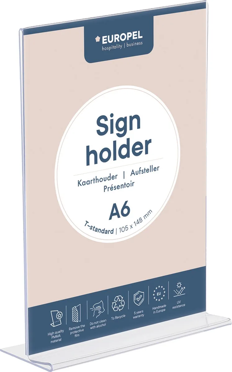 Kaarthouder Europel - T-standaard - A6 - 10,5 x 14,8 cm - Acryl von Europel in Transparent – Produktfoto