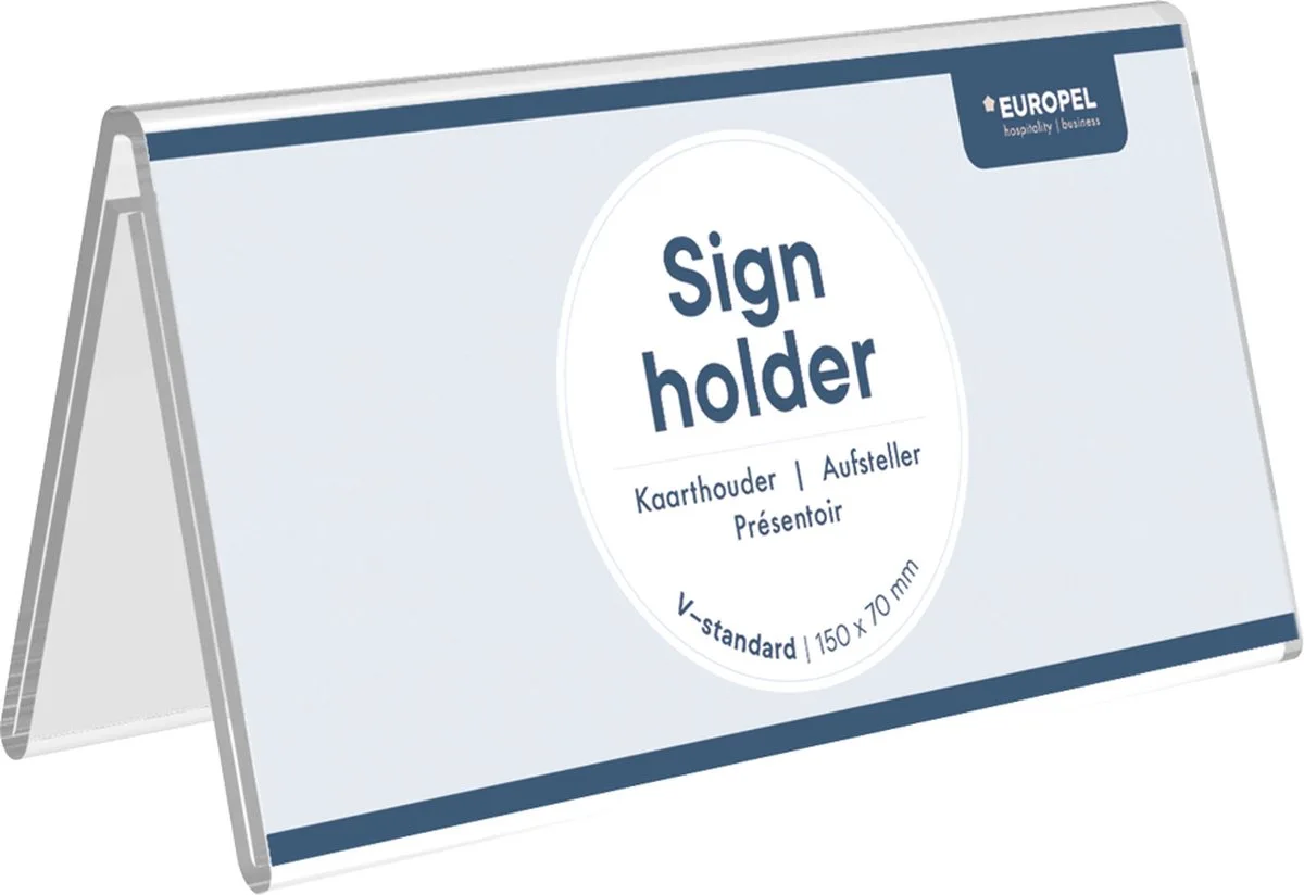 Kaarthouder Europel - V-standaard - 15 x 7 cm - Presenteren - Acryl von Europel in Transparent – Produktfoto