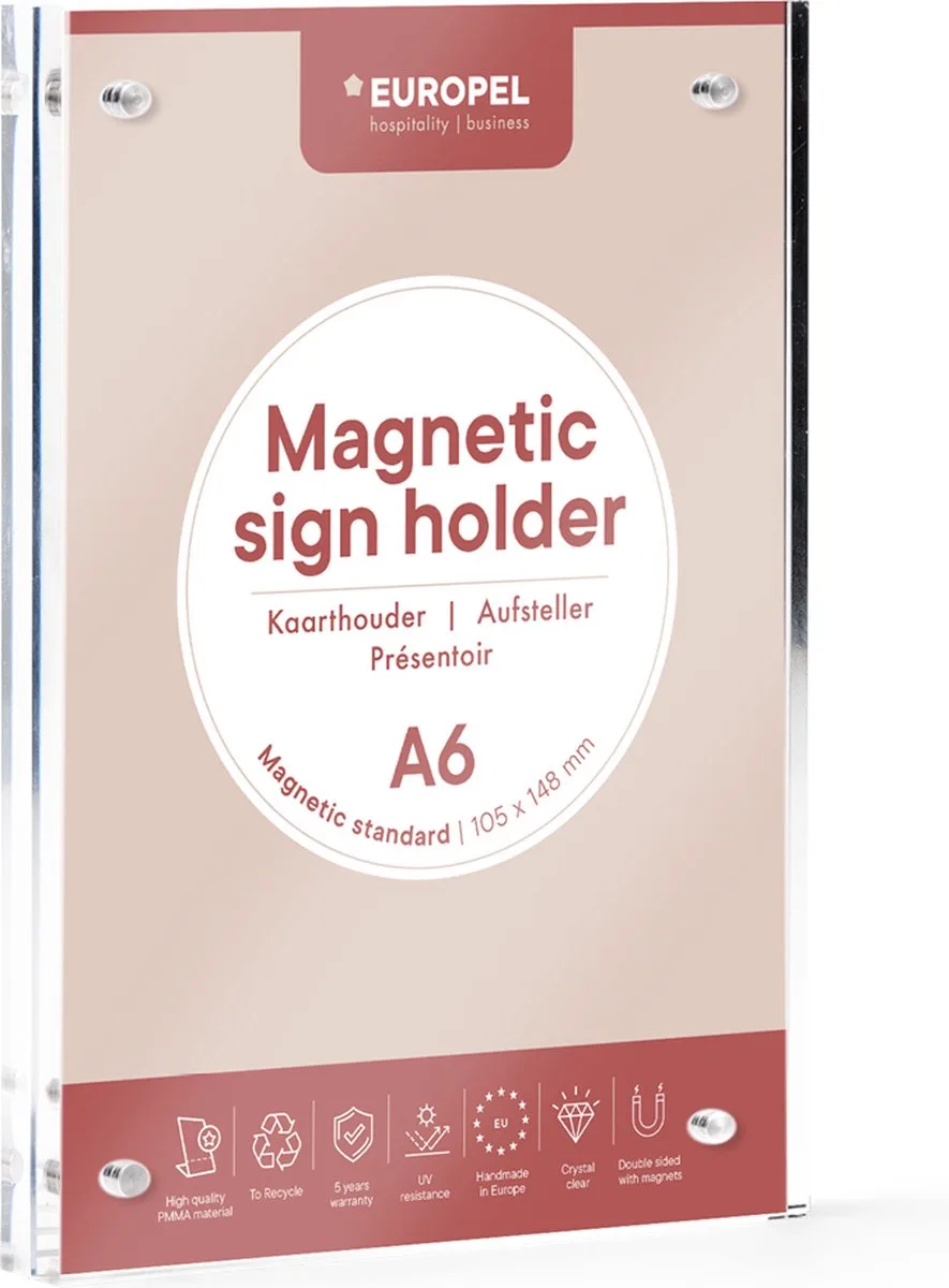 Kaarthouder Luxe Europel - Dubbelzijdige presentatie - A6 - 10,5 x 14,8 cm - Magnetisch fra Europel i Gennemsigtig – produktbillede