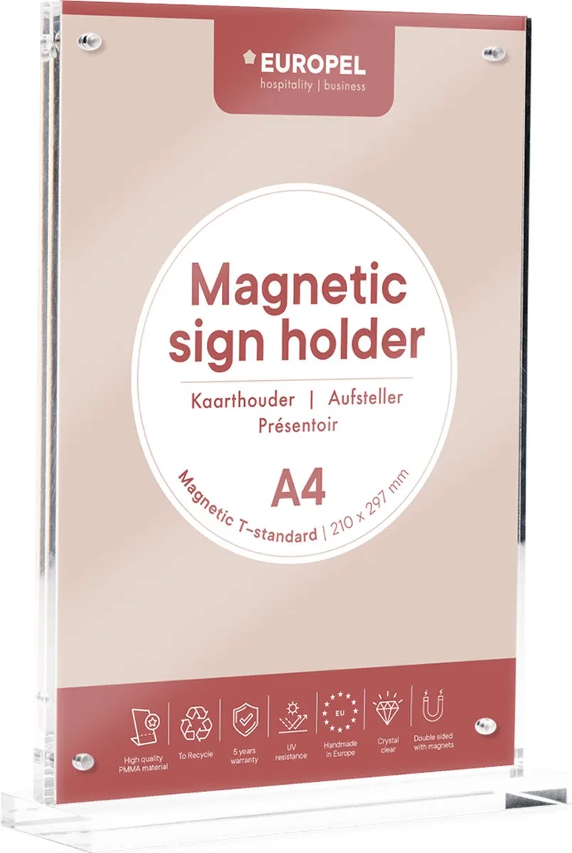 Kaarthouder Luxe - T-standaard - A4 - 29,7 x 21 cm - Met magneten von Europel in Transparent – Produktfoto