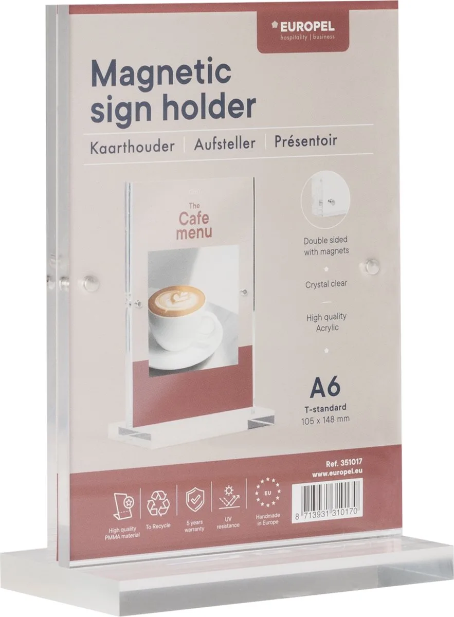 Kaarthouder Luxe - T-standaard - A6 - 10,5 x 14,8 cm - Met magneten de Europel en Transparent – photo produit