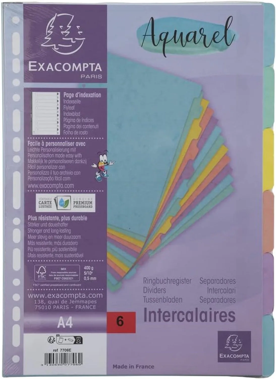 Aquarel Tabbladen DIN A4 Pastel Kleuren 6 Stuks van Exacompta – productfoto