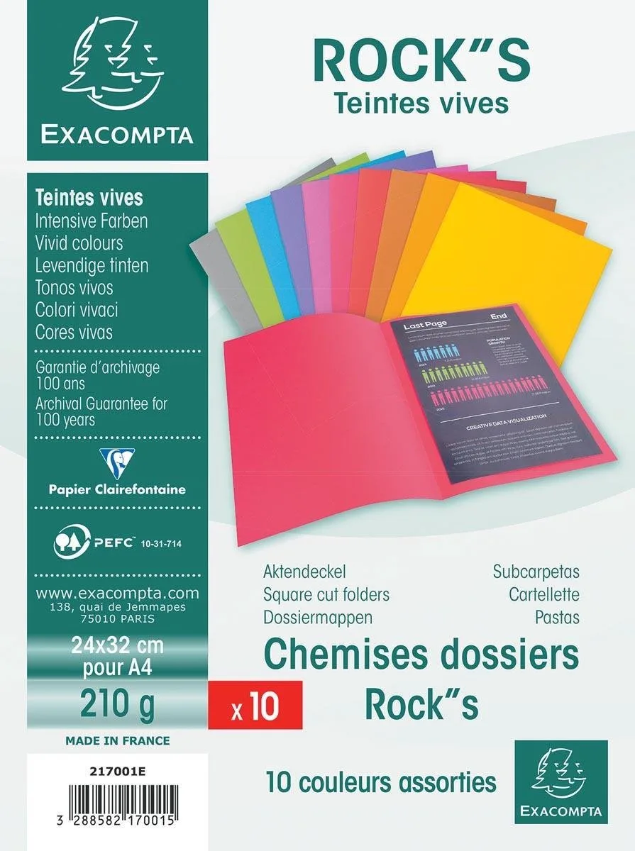 dossiermap Rock''s 220, ft A4, pak van 10 stuks, geassorteerde kleuren by Exacompta in Multicolour – product photo