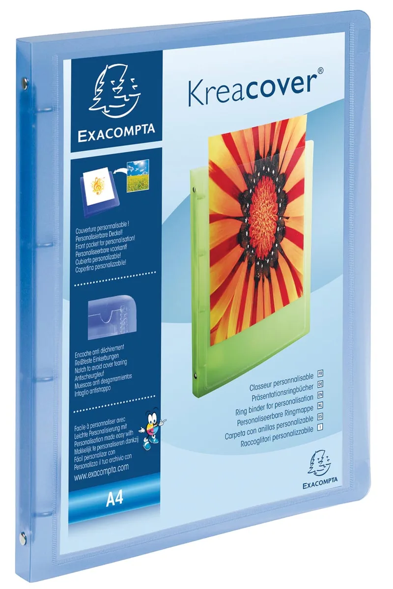 Exaclair Personaliseerbare ringmap Kreacover 4 ringen, transparant blauw von Exacompta – Produktfoto