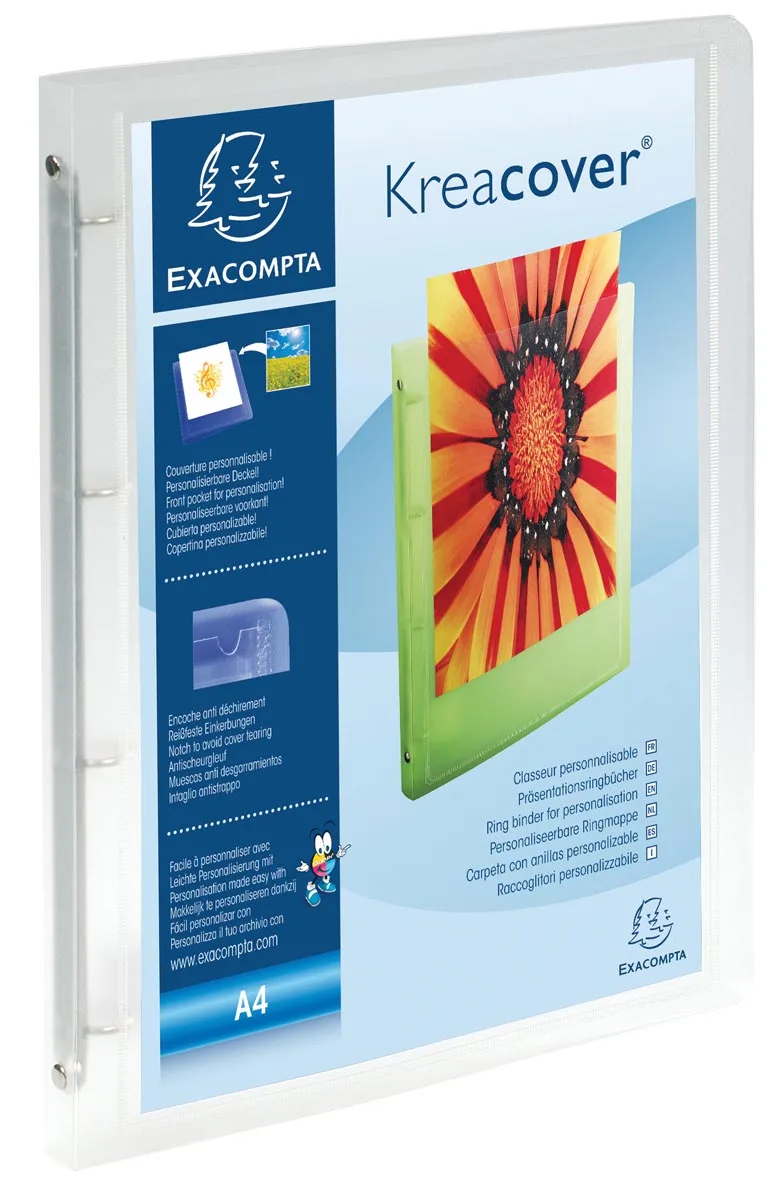 Exaclair Personaliseerbare ringmap Kreacover 4 ringen, transparant wit by Exacompta – product photo