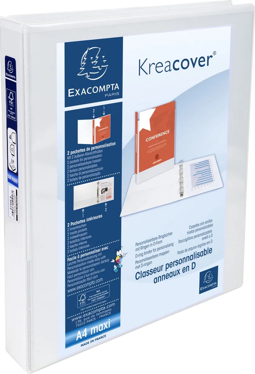 Exacompta 10x KreaCover personaliseerbare ringband met harde omslag - 2 tassen - 2 D ringen 25mm- A4 Maxi - 54946E van Exacompta in Wit – productfoto