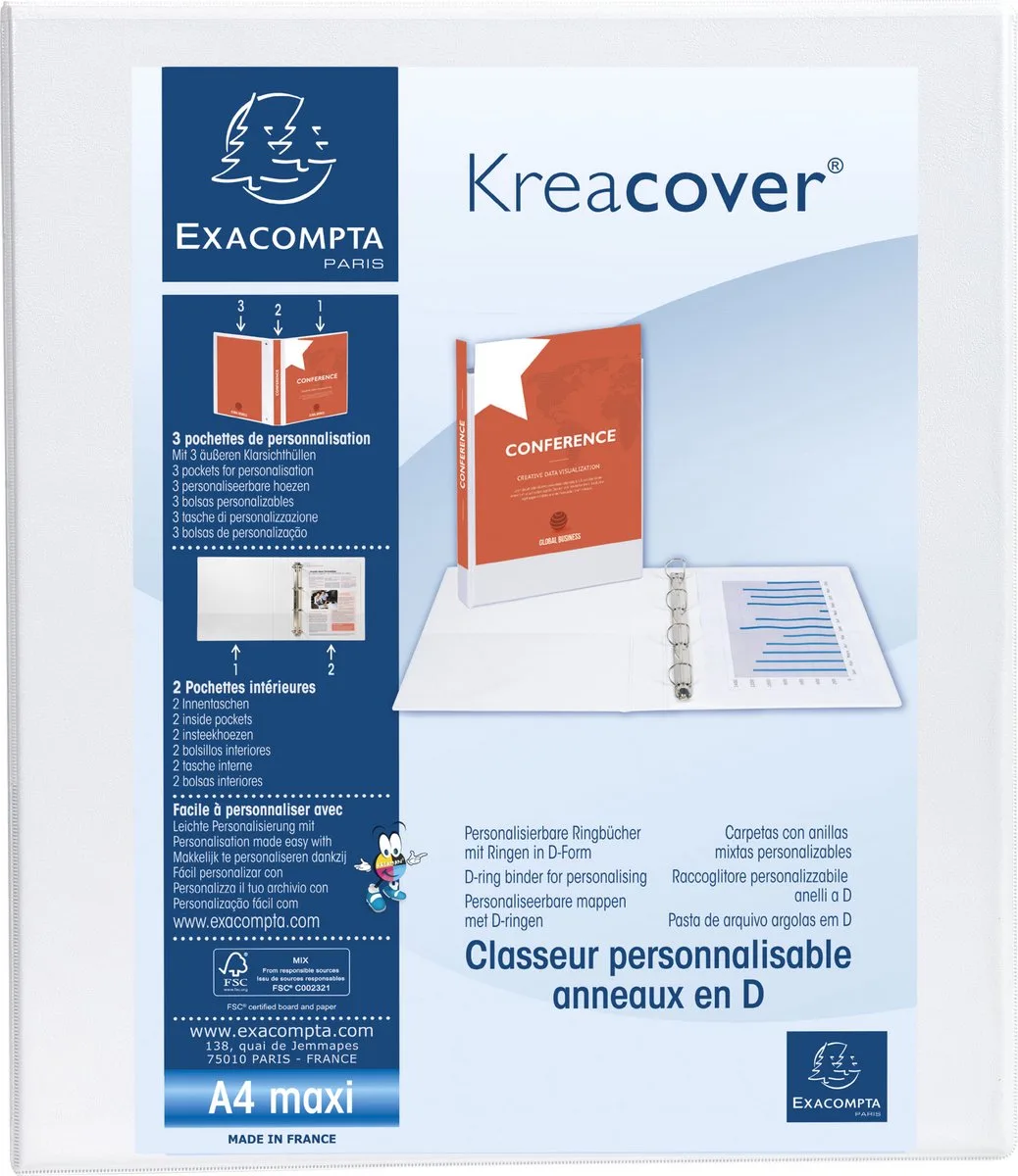 Exacompta 10x Kreacover Ringband in PP met 2 D-ringen van 16mm - A4 maxi - 51820E de Exacompta en Blanc – photo produit