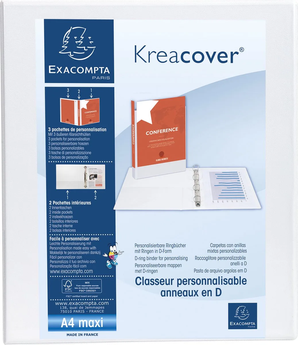 Exacompta 10x Kreacover Ringband in PP met 2 D-ringen van 25mm - A4 maxi - 51826E van Exacompta in Wit – productfoto