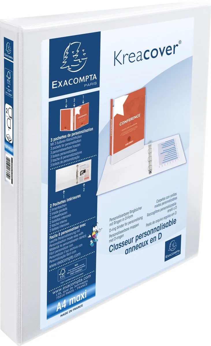 Exacompta 10x Kreacover Ringband in PP met 2 D-ringen van 30mm - A4 maxi - 51822E van Exacompta in Wit – productfoto
