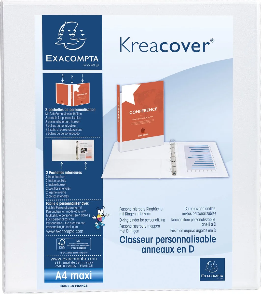 Exacompta 10x Kreacover Ringband in PP met 2 D-ringen van 40mm - A4 maxi - 51823E by Exacompta in White – product photo