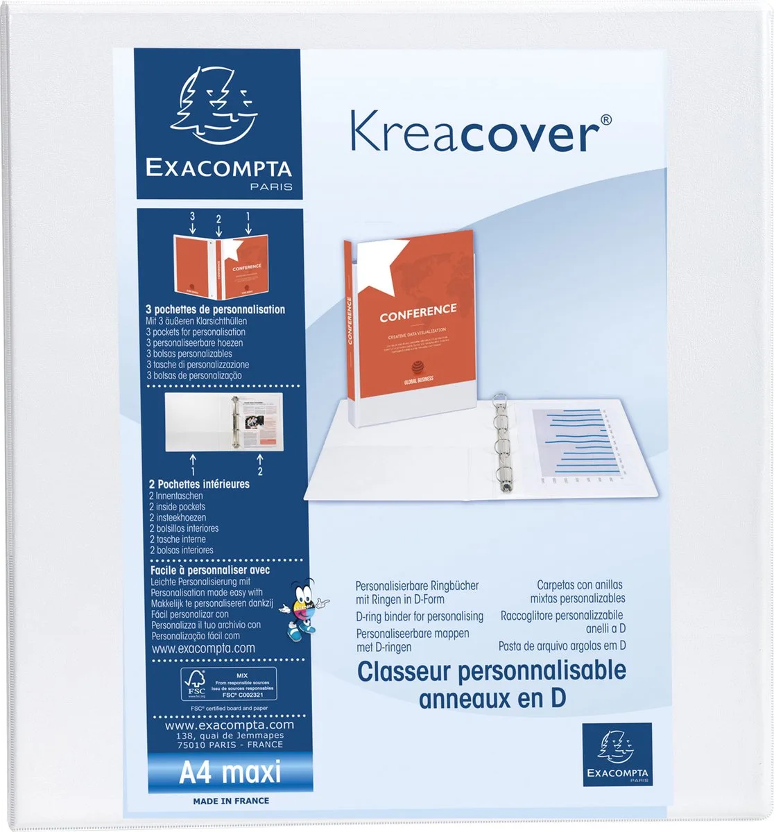 Exacompta 10x Kreacover Ringband in PP met 2 D-ringen van 50mm - A4 maxi - 51824E van Exacompta in Wit – productfoto