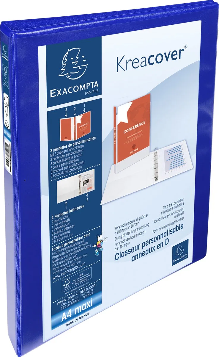 Exacompta 10x Kreacover Ringband in PP met 4 D-ringen van 15mm - A4 maxi - 51840BE van Exacompta in Blauw – productfoto