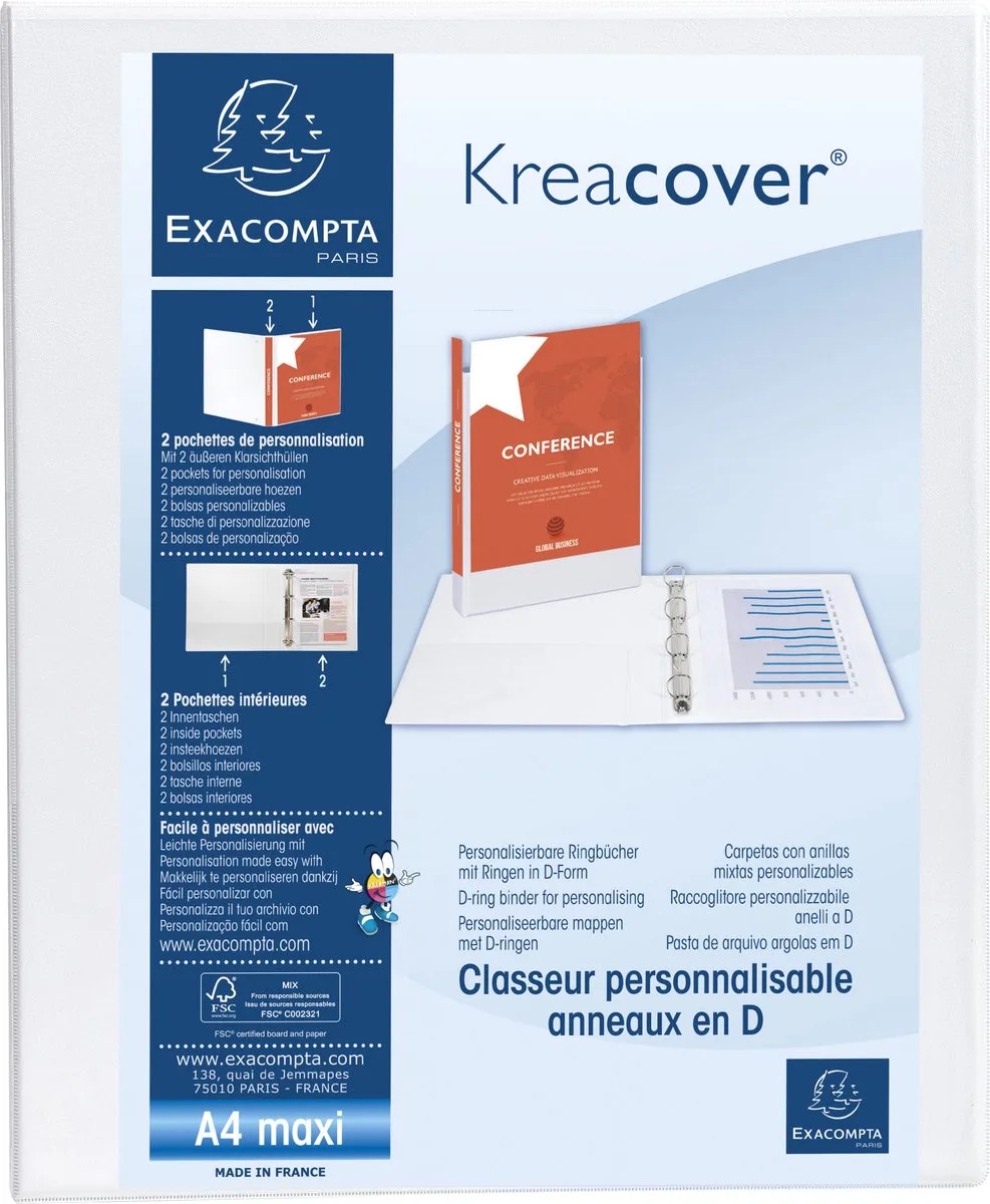 Exacompta 10x Kreacover Ringband in PP met 4 D-ringen van 25mm - A4 maxi - 51946E by Exacompta in White – product photo