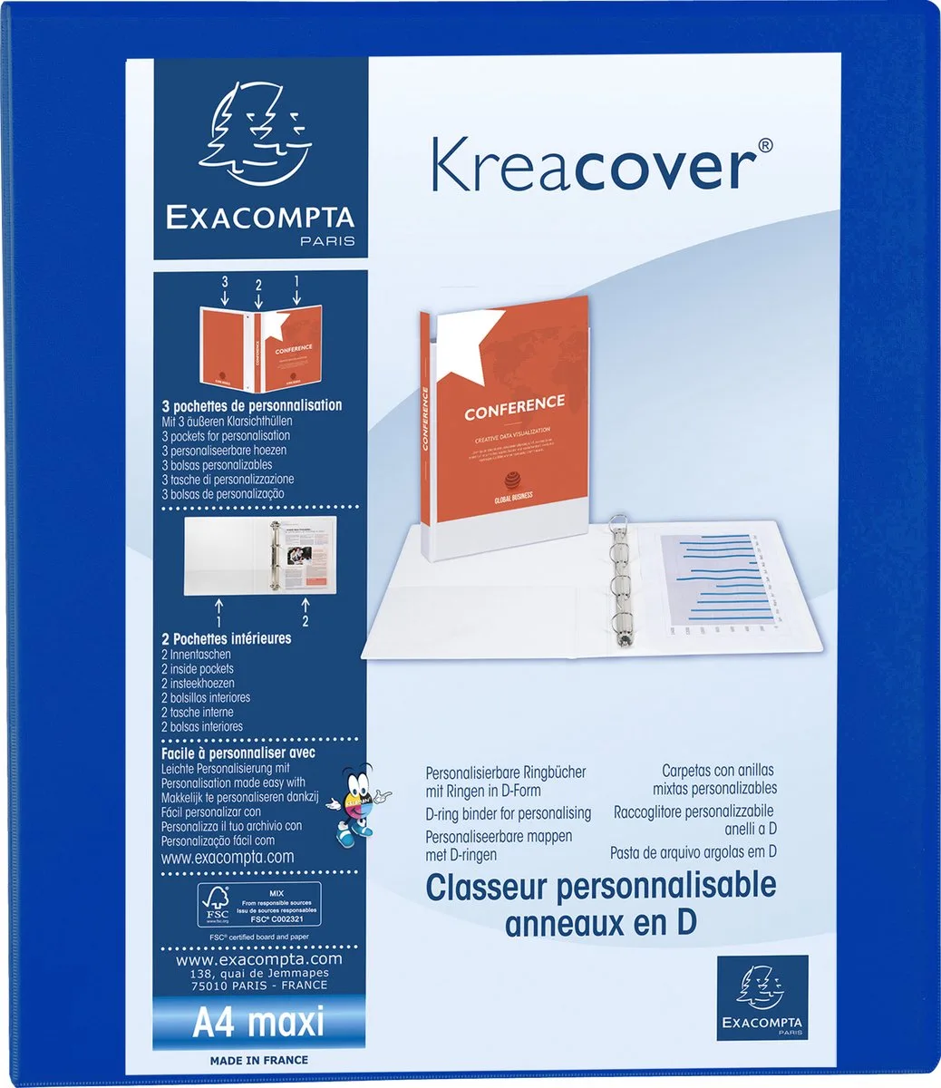 Exacompta 10x Kreacover Ringband in PP met 4 D-ringen van 25mm - A4 maxi - 51846BE van Exacompta in Blauw – productfoto