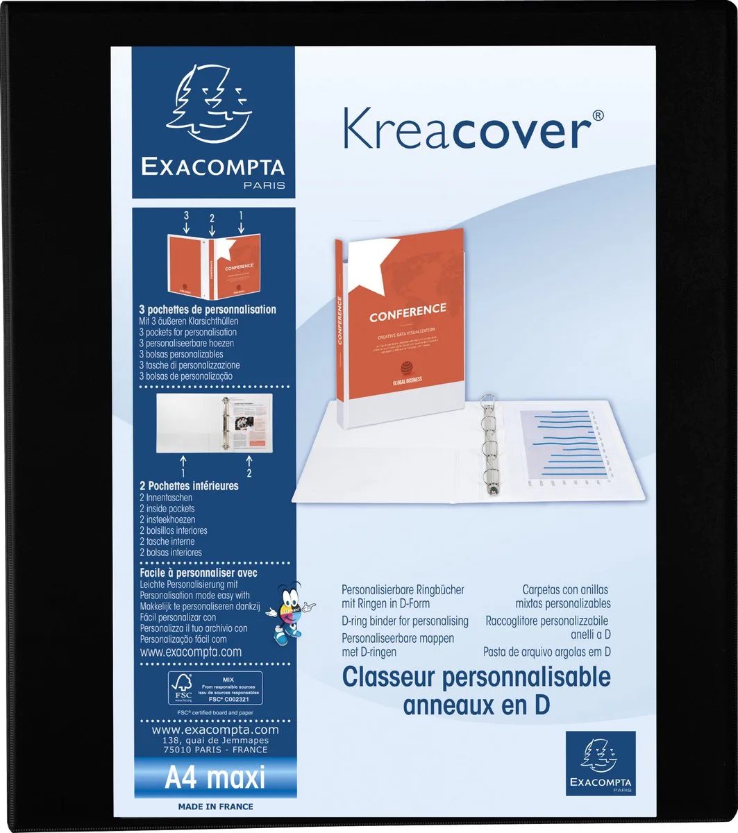 Exacompta 10x Kreacover Ringband in PP met 4 D-ringen van 40mm - A4 maxi - 51843NE von Exacompta in Schwarz – Produktfoto