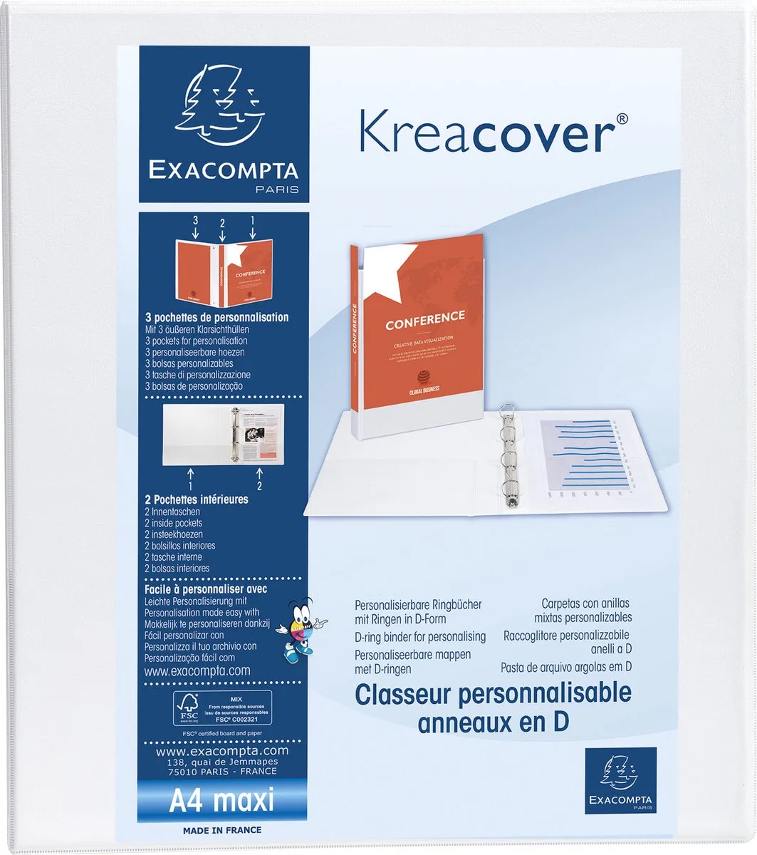Exacompta 10x Kreacover Ringband in PP met 4 D-ringen van 40mm - A4 maxi - 51843E van Exacompta in Wit – productfoto