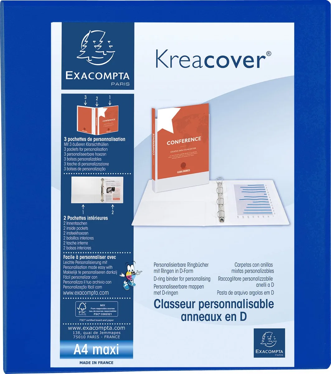 Exacompta 10x Kreacover Ringband in PP met 4 D-ringen van 40mm - A4 maxi - 51843BE van Exacompta in Blauw – productfoto