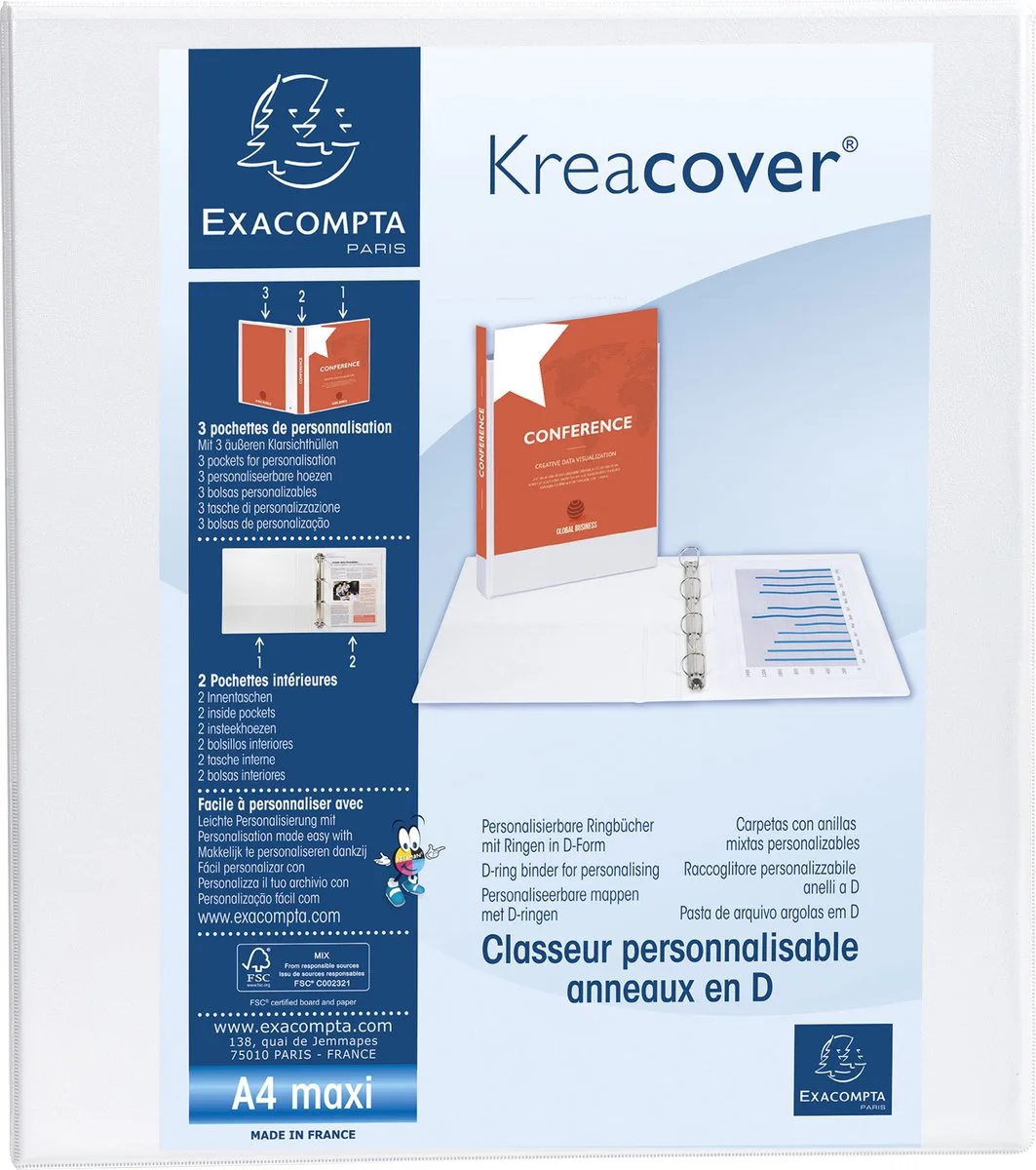 Exacompta 10x Kreacover Ringband in PP met 4 D-ringen van 50mm - A4 maxi - 51844E de Exacompta en Blanc – photo produit