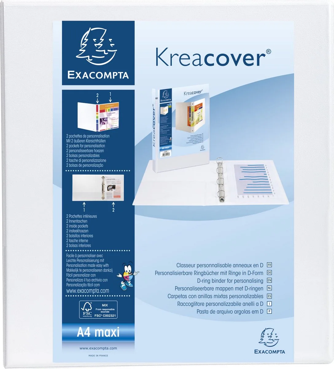 Exacompta 10x Kreacover Ringband in PP met 4 D-ringen van 50mm - A4 maxi - 51944E de Exacompta en Blanc – photo produit