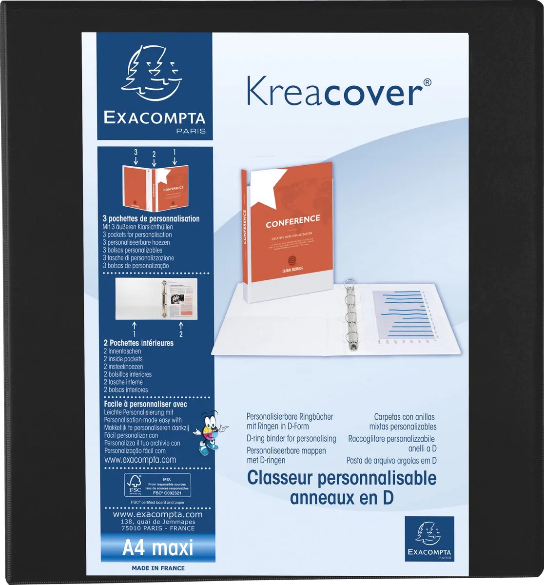 Exacompta 10x Kreacover Ringband in PP met 4 D-ringen van 60mm - A4 maxi - 51845NE von Exacompta in Schwarz – Produktfoto