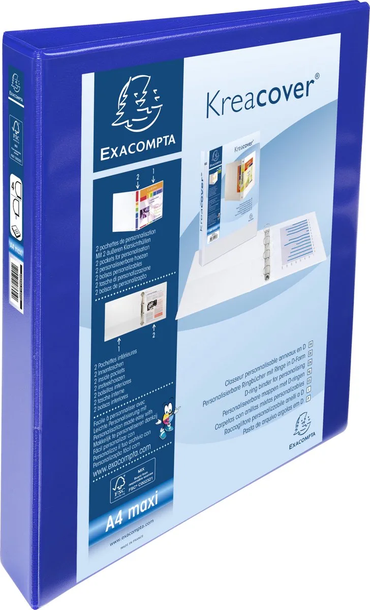 Exacompta 10x Kreacover Ringband in PP personaliseerbaar - 2 vakken - 4 D ringen 30mm - A4 maxi - 51942BE by Exacompta in Blue – product photo