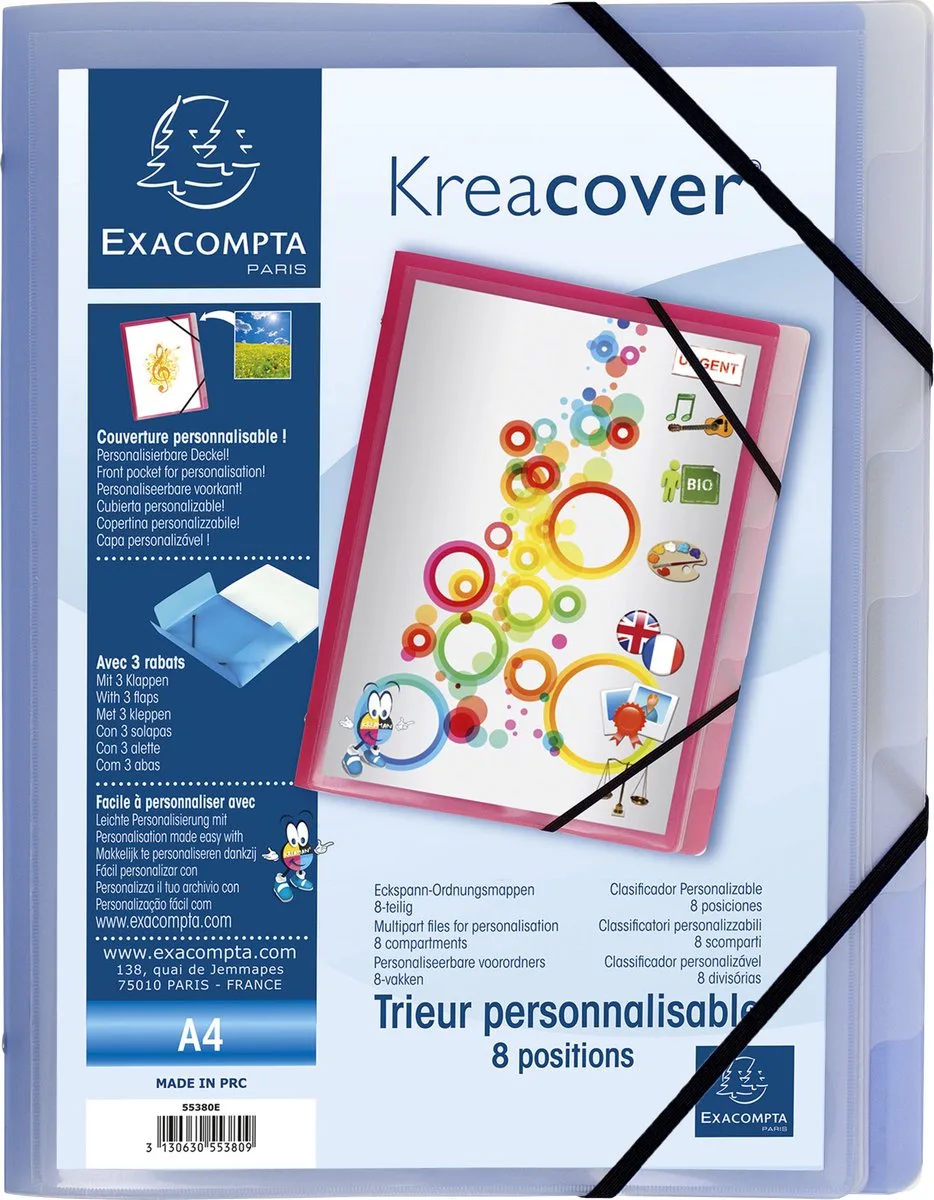 Exacompta 10x Kreacover Sorteermap PP met 3 kleppen - 8 Indelingen - 55380E de Exacompta en Geassorteerd – photo produit