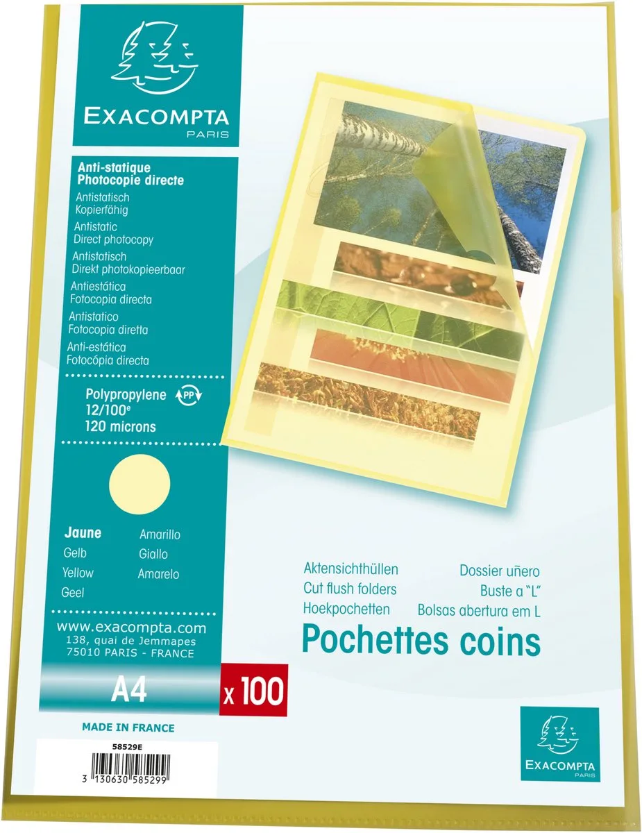 Exacompta 10x Pak 100 L-mappen - gestructureerde PP 12/100e - A4 - 58529E by Exacompta in Yellow – product photo