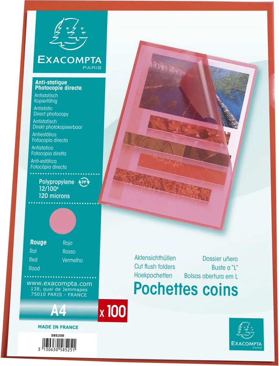 Exacompta 10x Pak 100 L-mappen - gestructureerde PP 12/100e - A4 - 58525E by Exacompta in Red – product photo