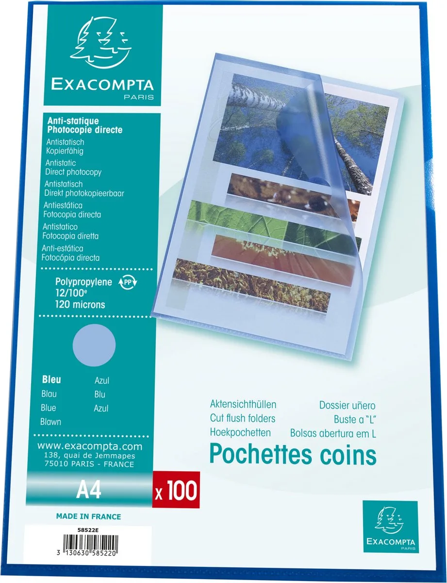 Exacompta 10x Pak 100 L-mappen - gestructureerde PP 12/100e - A4 - 58522E by Exacompta in Blue – product photo