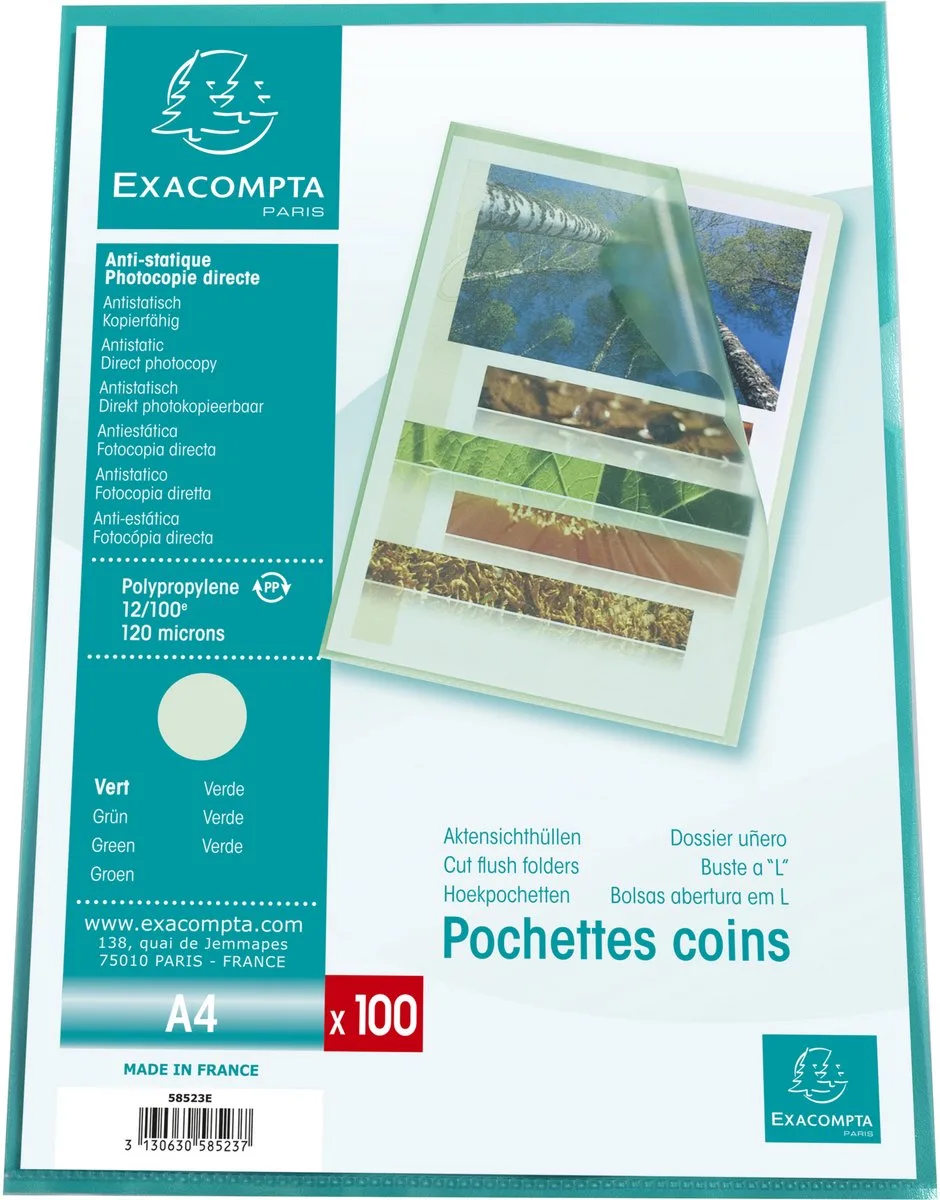 Exacompta 10x Pak 100 L-mappen - gestructureerde PP 12/100e - A4 - 58523E by Exacompta in Green – product photo