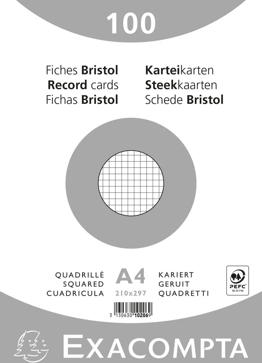 Exacompta 10x Pak 100 steekkaarten bristol in folie - geruit 5x5 niet geperforeerd 210x297mm - 10206E de Exacompta en Blanc – photo produit