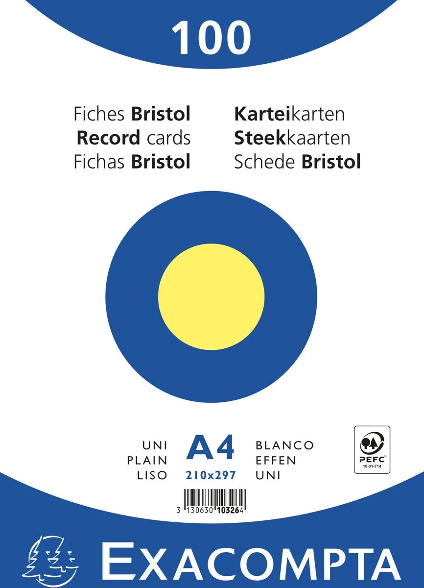 Exacompta 10x Pak 100 steekkaarten in folie - bristol effen niet geperforeerd - 210x297mm - 10326E de Exacompta en Jaune – photo produit
