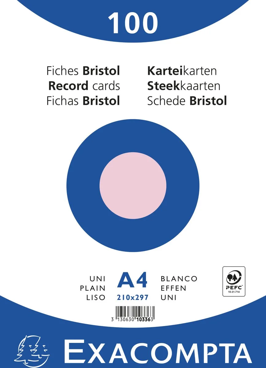 Exacompta 10x Pak 100 steekkaarten in folie - bristol effen niet geperforeerd - 210x297mm - 10336E de Exacompta en Rose – photo produit