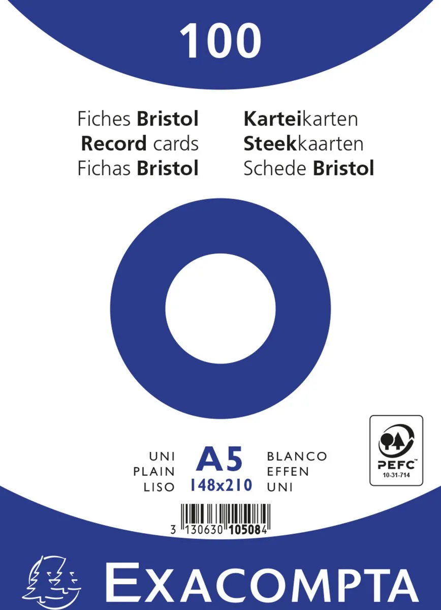 Exacompta 10x Pak 100 steekkaarten in folie - bristol effen niet geperforeerd - 148x210mm - 10508E van Exacompta in Wit – productfoto