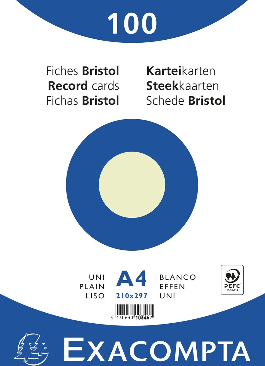 Exacompta 10x Pak 100 steekkaarten in folie - bristol effen niet geperforeerd - 210x297mm - 10346E fra Exacompta i Grøn – produktbillede