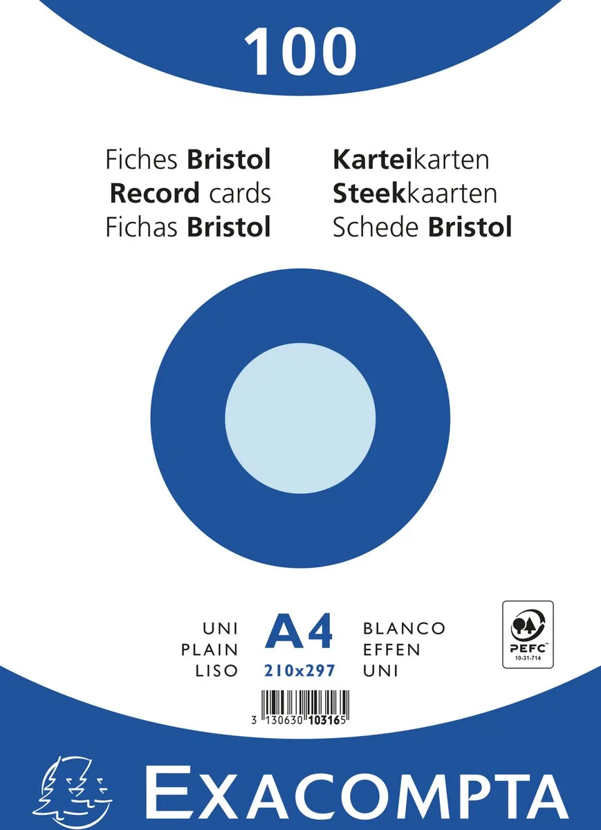 Exacompta 10x Pak 100 steekkaarten in folie - bristol effen niet geperforeerd - 210x297mm - 10316E fra Exacompta i Hemelsblauw – produktbillede