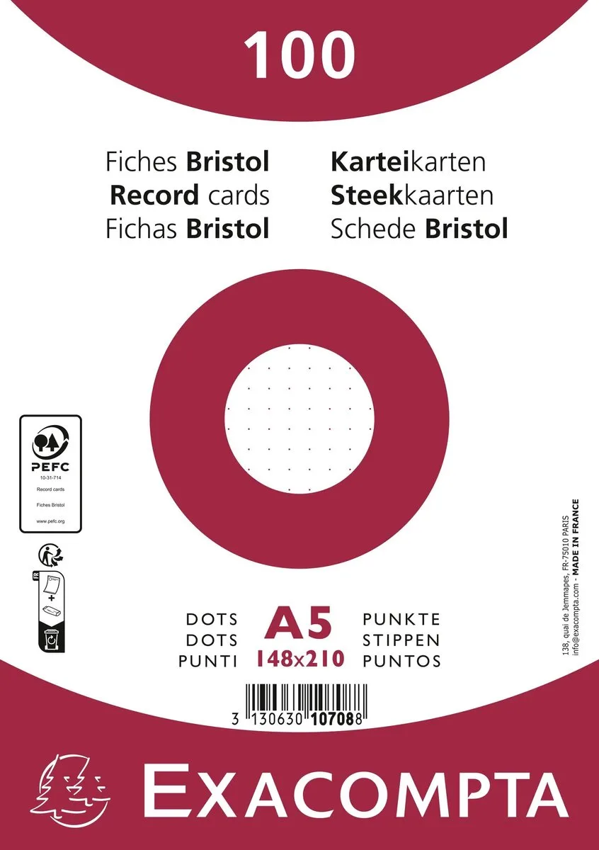 Exacompta 10x Pak 100 steekkaarten onder film - bristol karton dots niet geperforeerd - 148x210mm - 10708E van Exacompta in Wit – productfoto