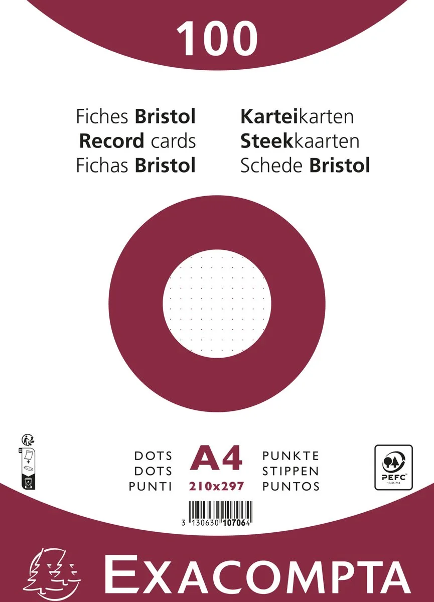 Exacompta 10x Pak 100 steekkaarten onder film - bristol karton dots niet geperforeerd - 210x297mm - 10706E von Exacompta in Weiß – Produktfoto