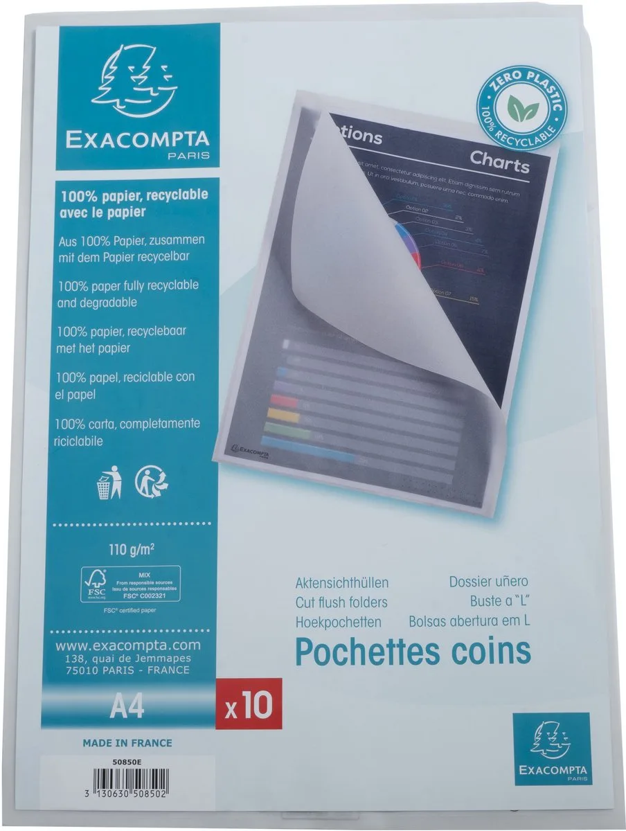 Exacompta 10x Pak 50 L-mappen in papier 110g/m2 - A4 - 50850E by Exacompta in Transparant wit – product photo