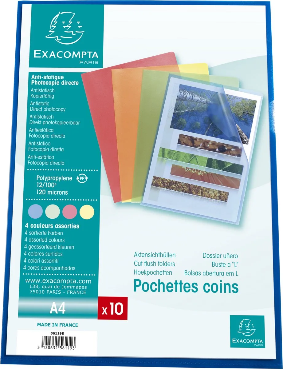 Exacompta 10x Pak van 10 L mappen- gekorrelde PP 12/100ste - A4 - 56119E by Exacompta in Geassorteerd – product photo