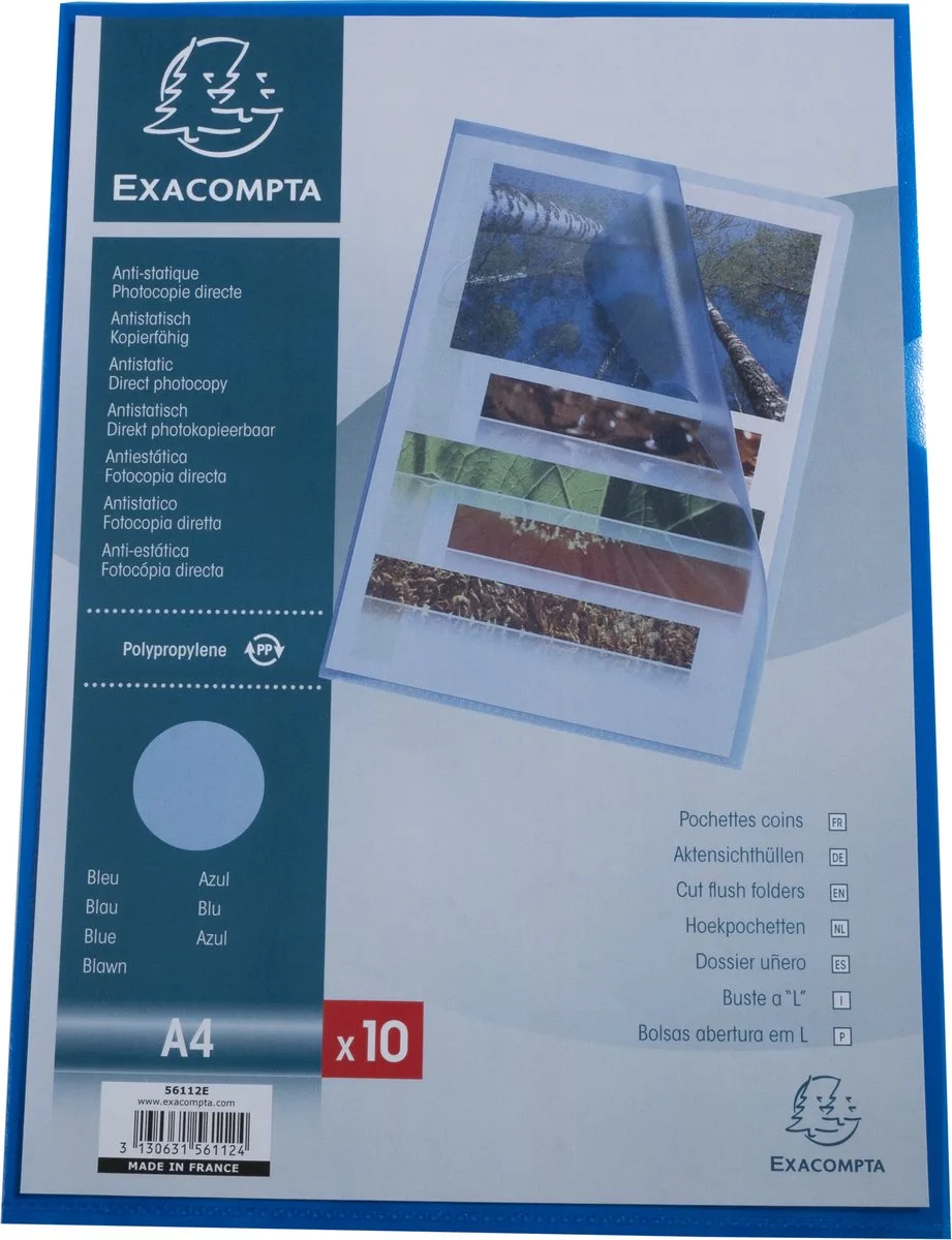 Exacompta 10x Pak van 10 L mappen- gekorrelde PP 12/100ste - A4 - 56112E by Exacompta in Blue – product photo